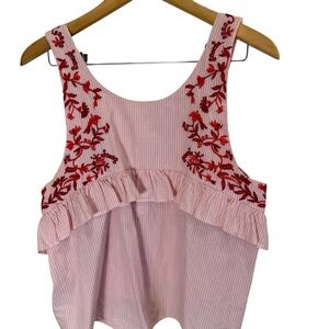 Zara Pink Ruffled Cottage-core Embellished Tank Top sz XL